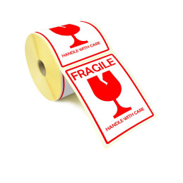 Adhesive label 100x150mm (RED) - FRAGILE Handle with care! 50pc.