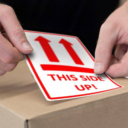 Adhesive label 100x150mm (RED) - THIS SIDE UP! 50pc.