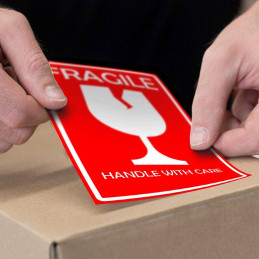 Adhesive label 100x150mm (RED) - FRAGILE Handle with care! 50pc.