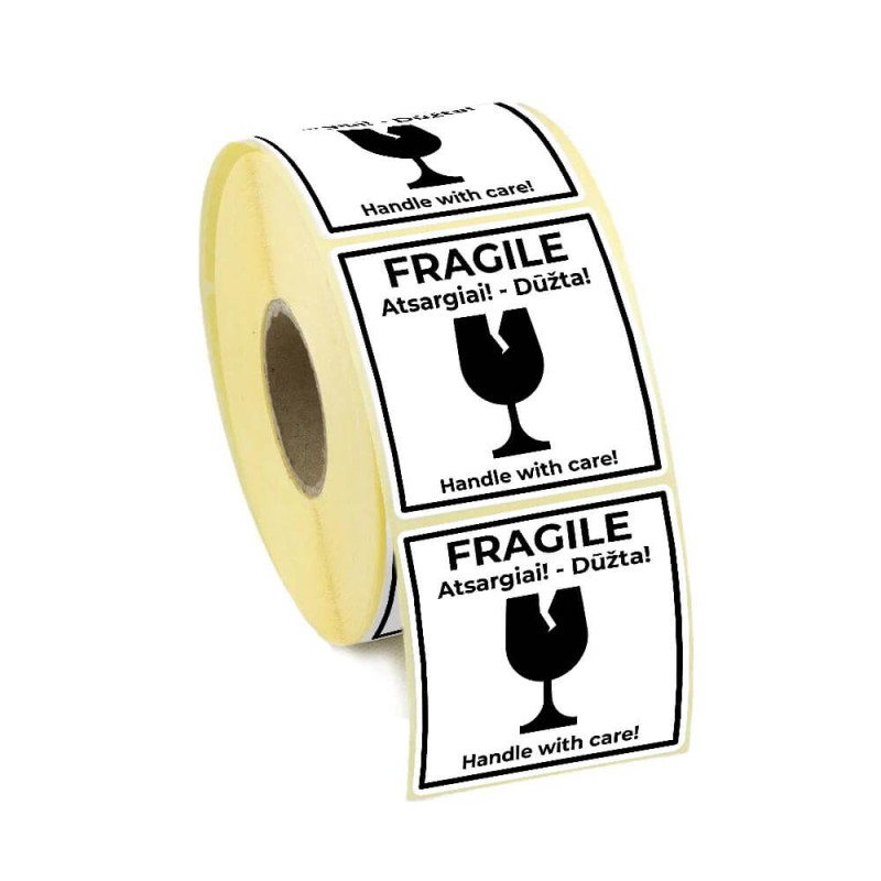 Adhesive label 58x59mm - FRAGILE Handle with care 100pc.
