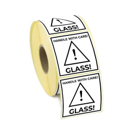 Lipnios etiketės 58x59mm - GLASS! Handle with care 100vnt.