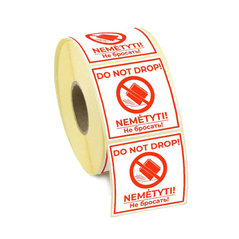 Adhesive label 58x59mm (Red) - DO NOT DROP! 100pc.