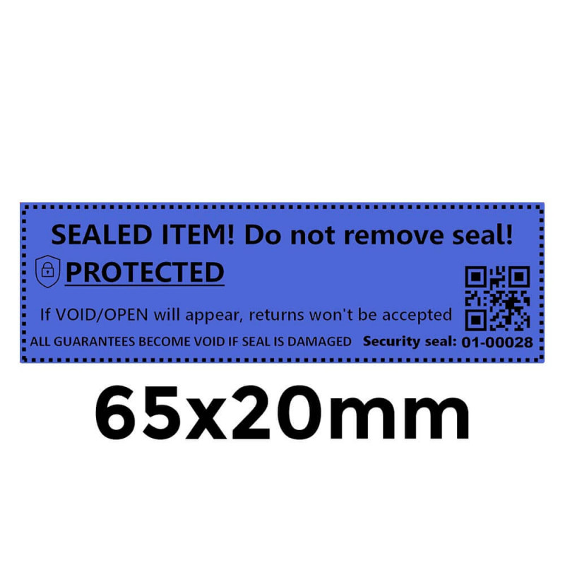 Lipnios apsauginės plombavimo etiketės - Mėlynos 65x20mm