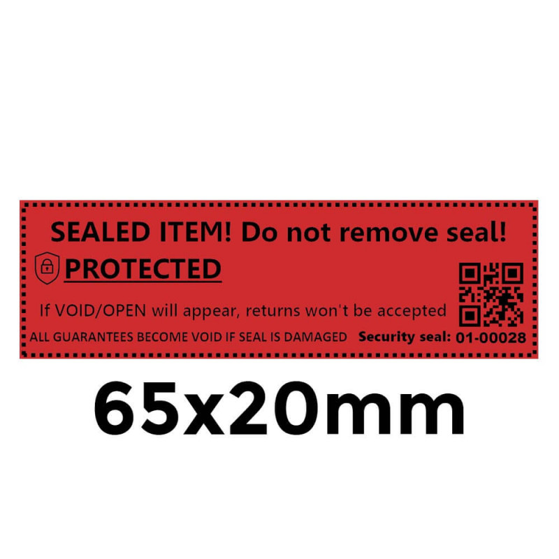 Lipnios apsauginės plombavimo etiketės - Raudonos 65x20mm