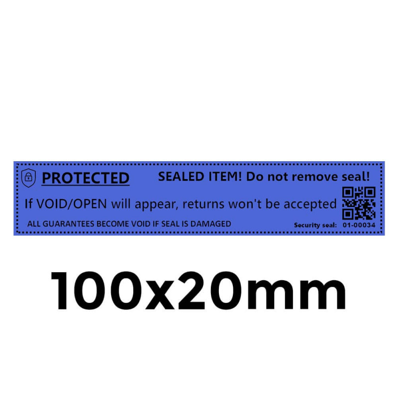 Adhesive protective sealing labels - Blue 100x20mm