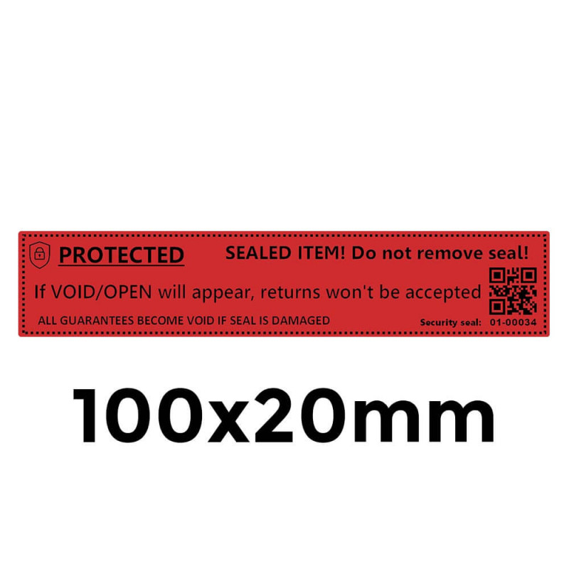 Lipnios apsauginės plombavimo etiketės - Raudonos 100x20mm