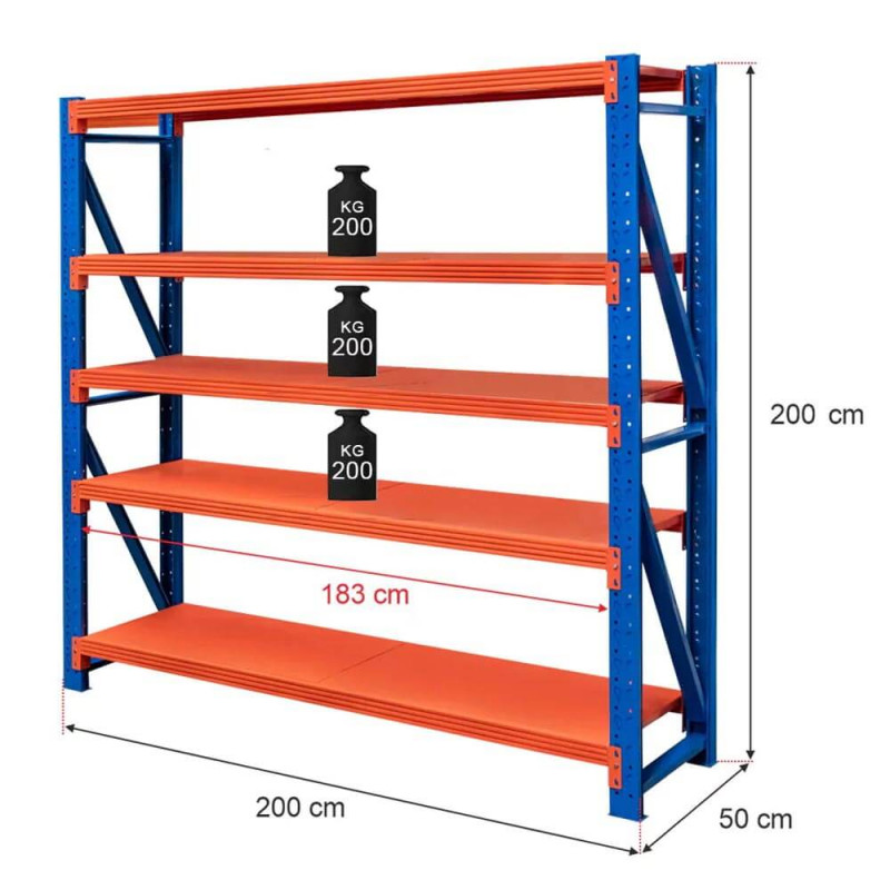 Modular shelf rack FORTIS LIGHT 200x200x50cm (Base module)