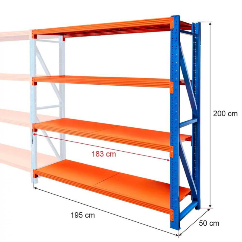 Modular shelf rack FORTIS LIGHT 200x195x50cm (Add-on module)
