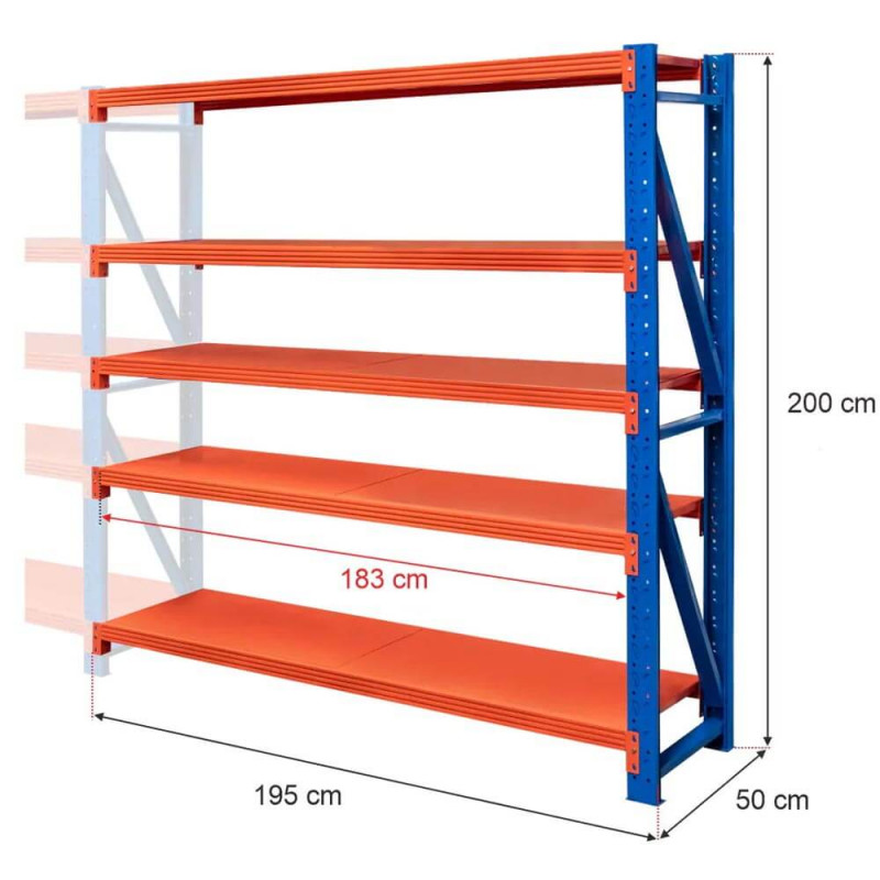 Modular shelf rack FORTIS LIGHT 200x195x50cm (Add-on module)