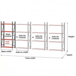 Modular shelf rack FORTIS (Base module) 200x217x50cm