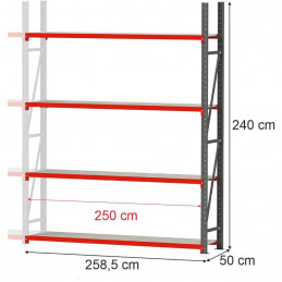 Modular shelf rack FORTIS (Add-on module) 240x258,5x50cm