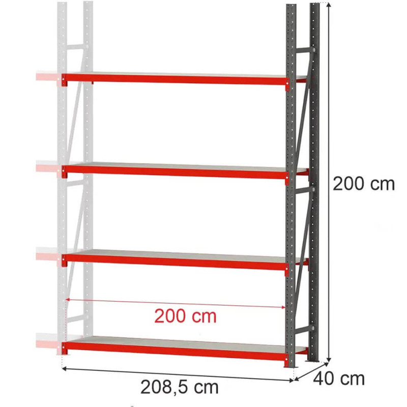 Modular shelf rack FORTIS (Add-on module) 200x208,5x40cm