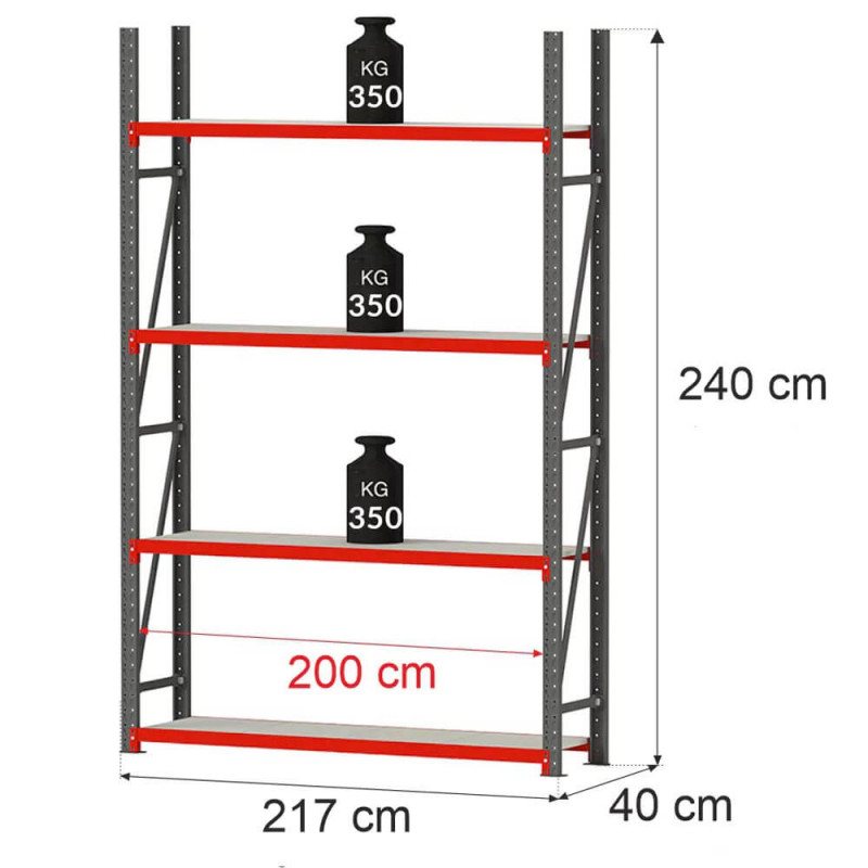 Modular shelf rack FORTIS (Base module) 240x217x40cm