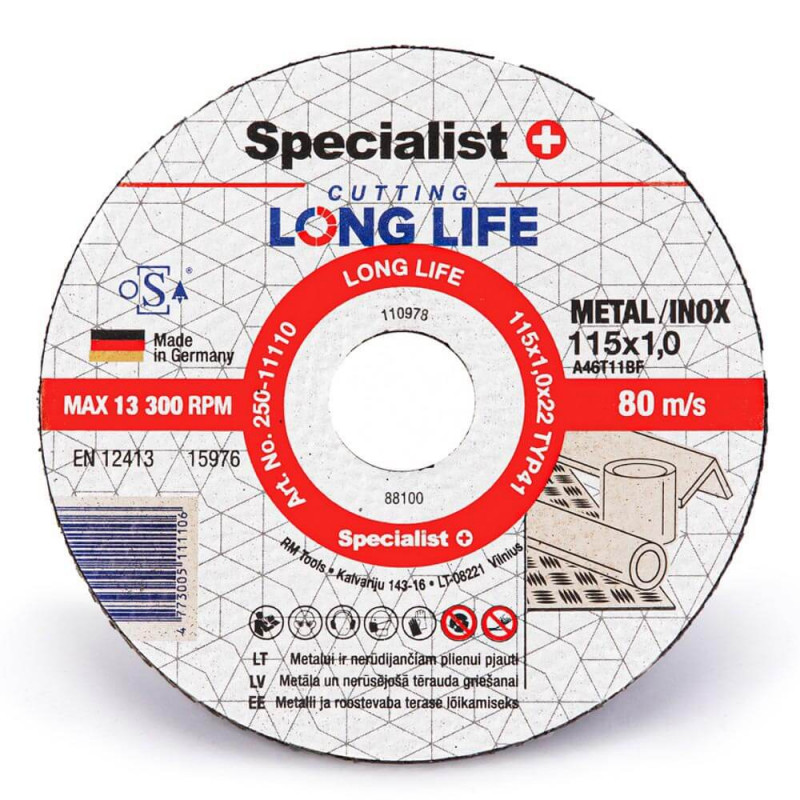Metalo pjovimo diskas 115x1x22mm SPECIALIST+ Long-Life