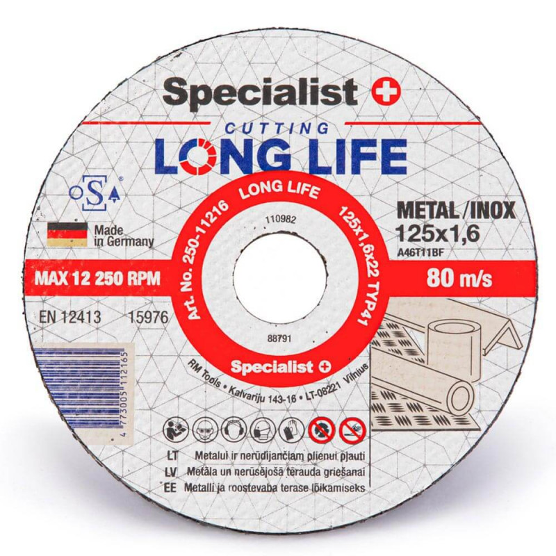 Metalo pjovimo diskas 125x1.6x22mm SPECIALIST+ Long-Life